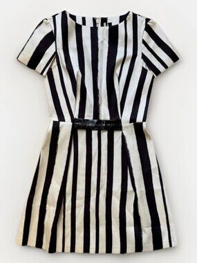 Top Shop Stripe A Line Dress - Black White Short Cap Sleeve - Women size 4
